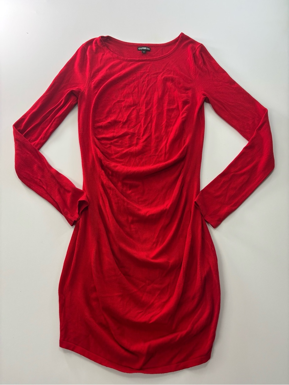 Express Sweater Dress Bodycon Ruched Size Medium Long Sleeve Red Dress